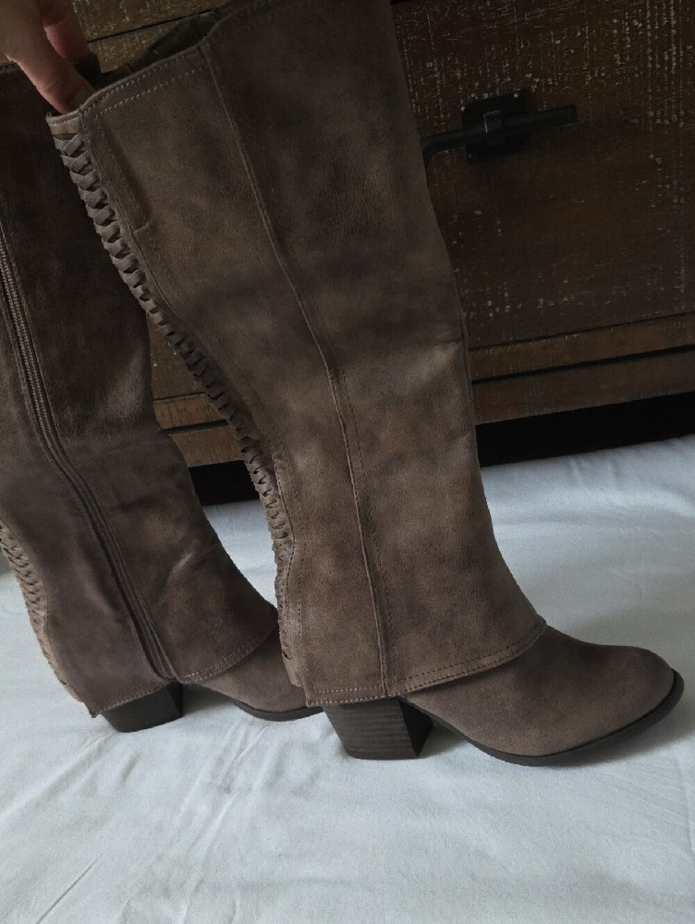 Fergalicious Tall Back-Braided Knee Boots - Brown Taupe - Picture 6 of 12